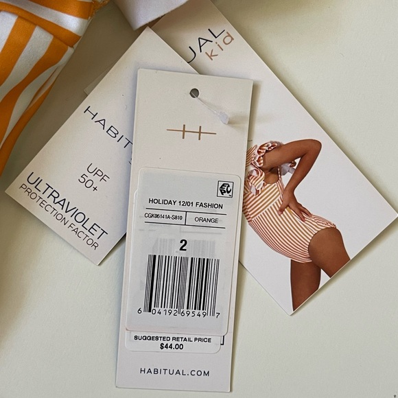 Habitual Girl's Rumba Glow Striped One-Piece Swimsuit, Orange - Size 2 - Picture 11 of 15